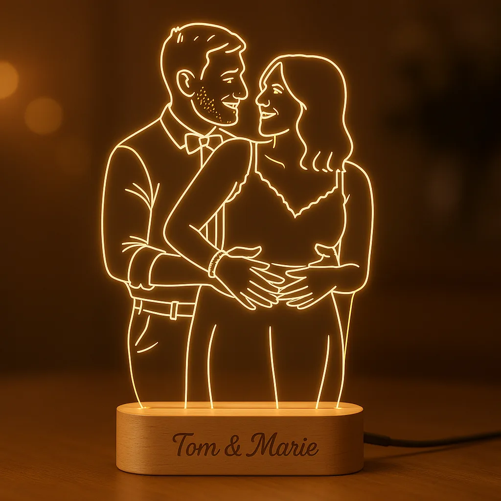 Résultat gravure IA sur lampe LED acrylique
